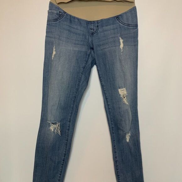 B Indigo Distressed Maternity Jean - Picture 1 of 7